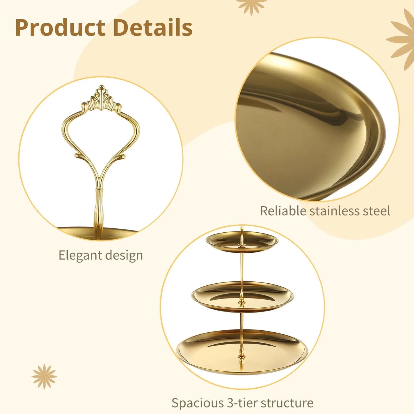 2Pcs 3-Tier Cupcake Display Stands Gold Cupcake Towers Metal Tiered Dessert Stands Table Display Serving Trays Decor Holders