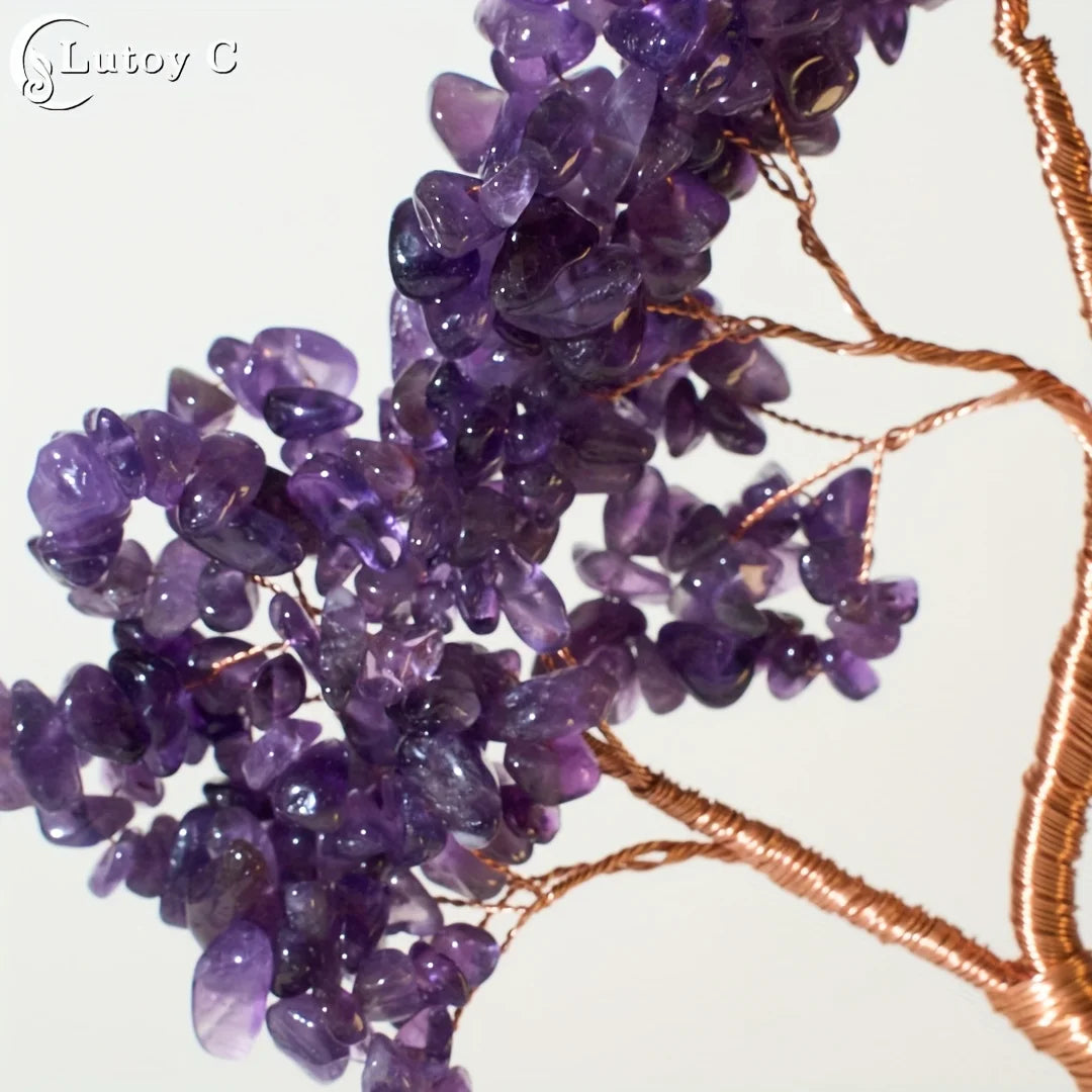 Amethyst Crystal Tree Of Life In Ceramic Pot, Handmade Feng Shui Decor, Reiki Healing Ornament, Home Decor Gift For Her