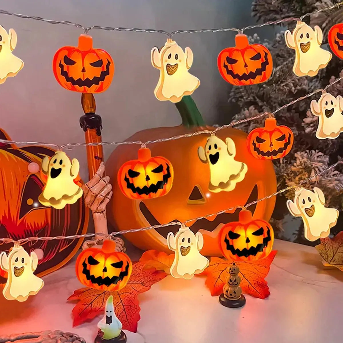 Halloween Pumpkin & Ghost LED String Lights