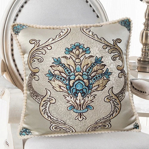 Flowers Embroidery Cushion Cover Embossed Pillowcases Bead String Jacquard Cushion Covers for Living Bedroom Home Decor 48x48cm