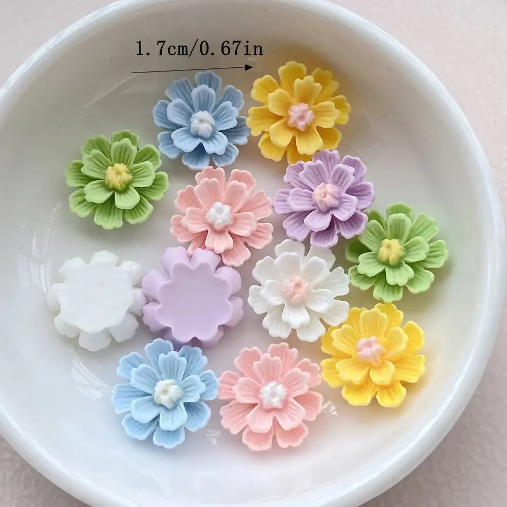 10pcs Resin 17mm Mini Cute Flower Flatback Rhinestone Scrapbook Ornaments DIY Wedding Appliques Craft