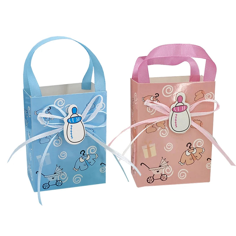12pcs Baby Shower Gift Bags for Guests, Candy Cookie Souvenir Packaging Box, Boy Girl Gender Reveal Party Decoration Supplies