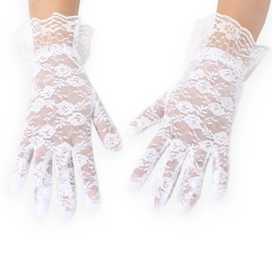 New Arrival Black White Red Short Lace Gloves Cheap Bride Gloves For Bride Finger Guantes 2025