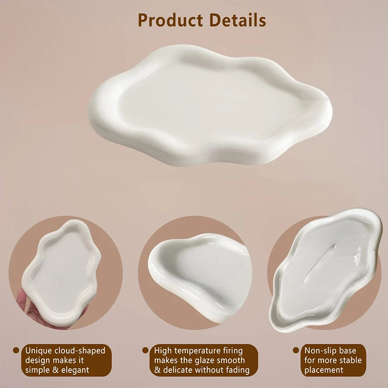 Jewelry Dish Creative White Cloud Shape Ceramic Plate Carving Plaster Decor Watch Keys Tray Holder Household Storage Ornament