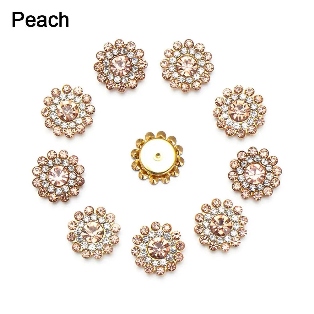 10PCS 14mm Flower-shaped Rhinestone Buttons Sparkling Crystal Glass Stone Steel Bottom Clothes Decoration Sewing Accessories