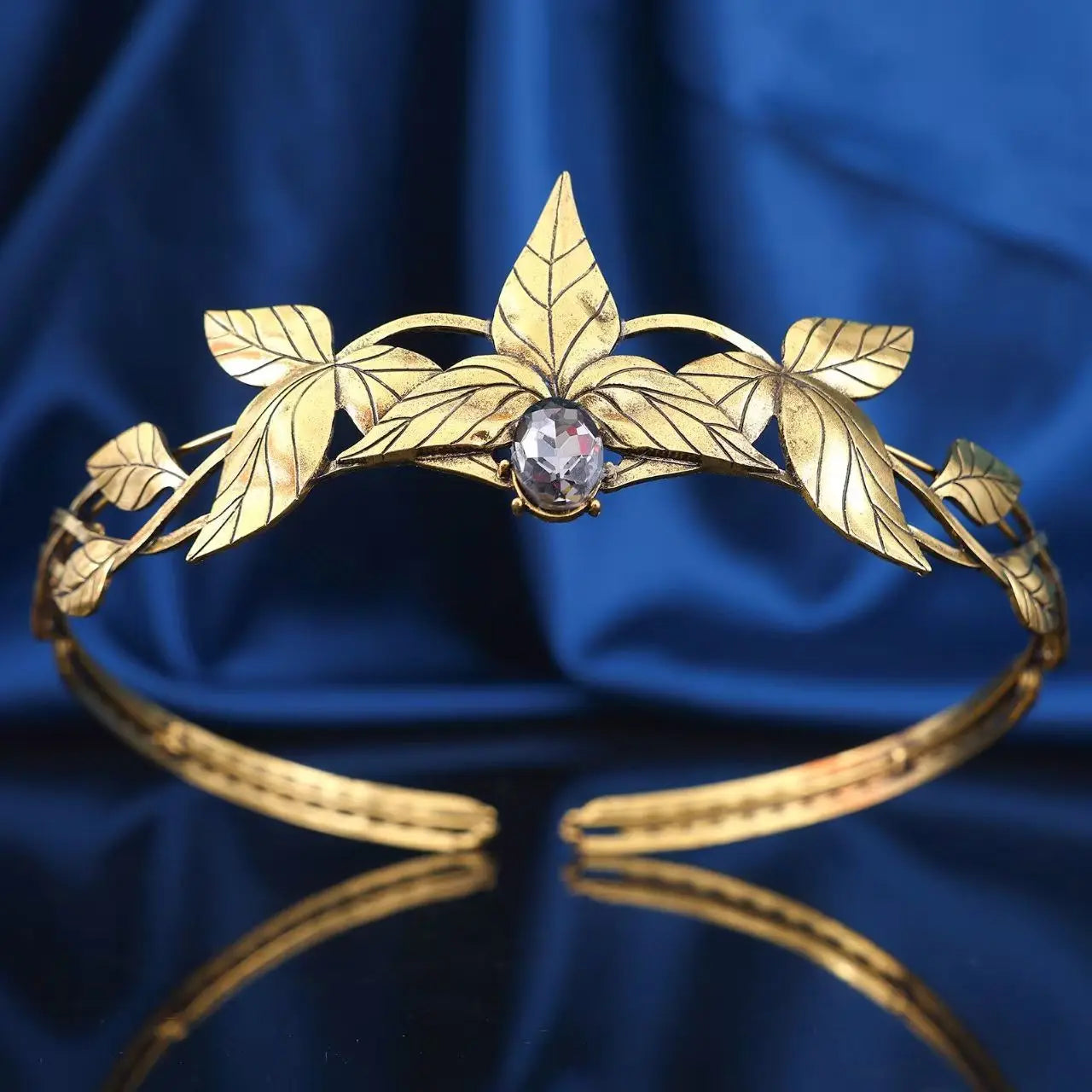 Vintage Baroque Green Crystal Leaves Tiara Crown Princess Queen Diadem Wedding Bridal Hair Accessory for Women Jewelry