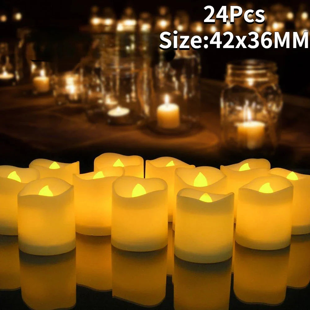 12/24Pcs Flickering LED Candles With/without Remote Electric Flameless Tealights For Valentine's Day Create Warm Ambiance Decor