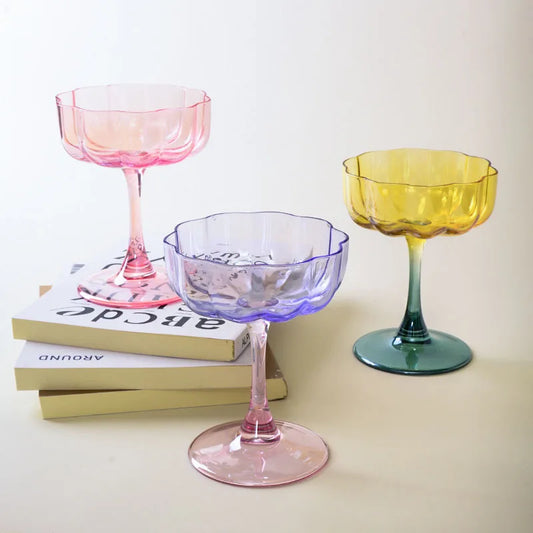 Colorful Crystal Glass Petal High-footed Cocktail Champagne Glass Creative Flower Macaron Frosted Wine Glass Set