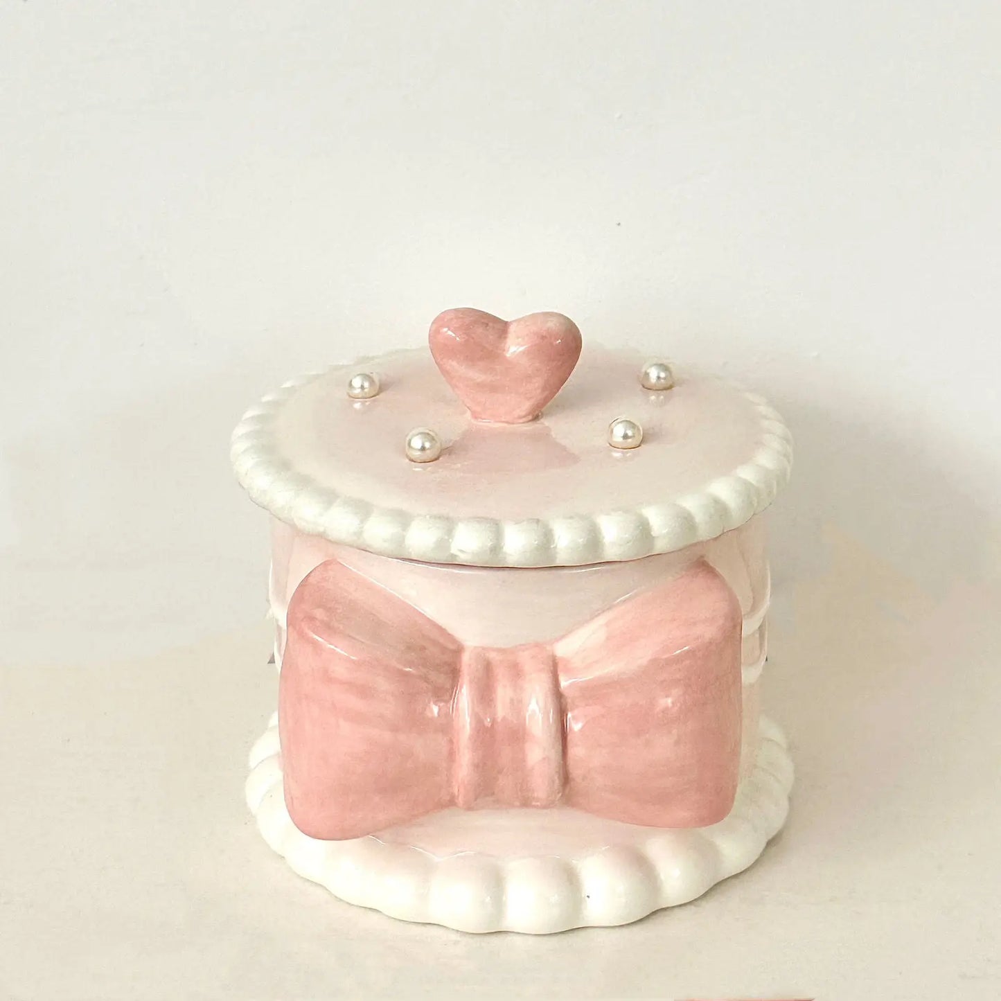 Creative Bow Ceramic Pearl Jewelry Box Cute Painted Tabletop Trinket Holiday Gift Girl Cosmetics Storage Jar Home Decoration New