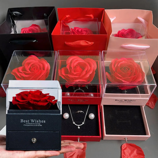 Rose Flower Gifts Box for Women Girlfriends New Fashion Valentine Jewelry Gift Ring & Necklace Gift Boxes Accessory Storage