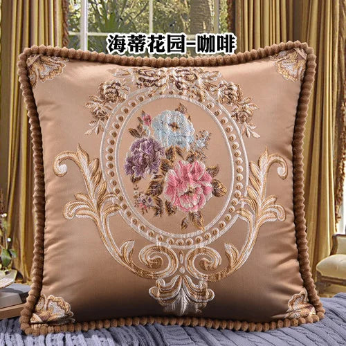 Flowers Embroidery Cushion Cover Embossed Pillowcases Bead String Jacquard Cushion Covers for Living Bedroom Home Decor 48x48cm