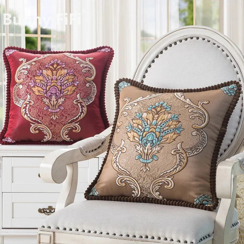 Flowers Embroidery Cushion Cover Embossed Pillowcases Bead String Jacquard Cushion Covers for Living Bedroom Home Decor 48x48cm