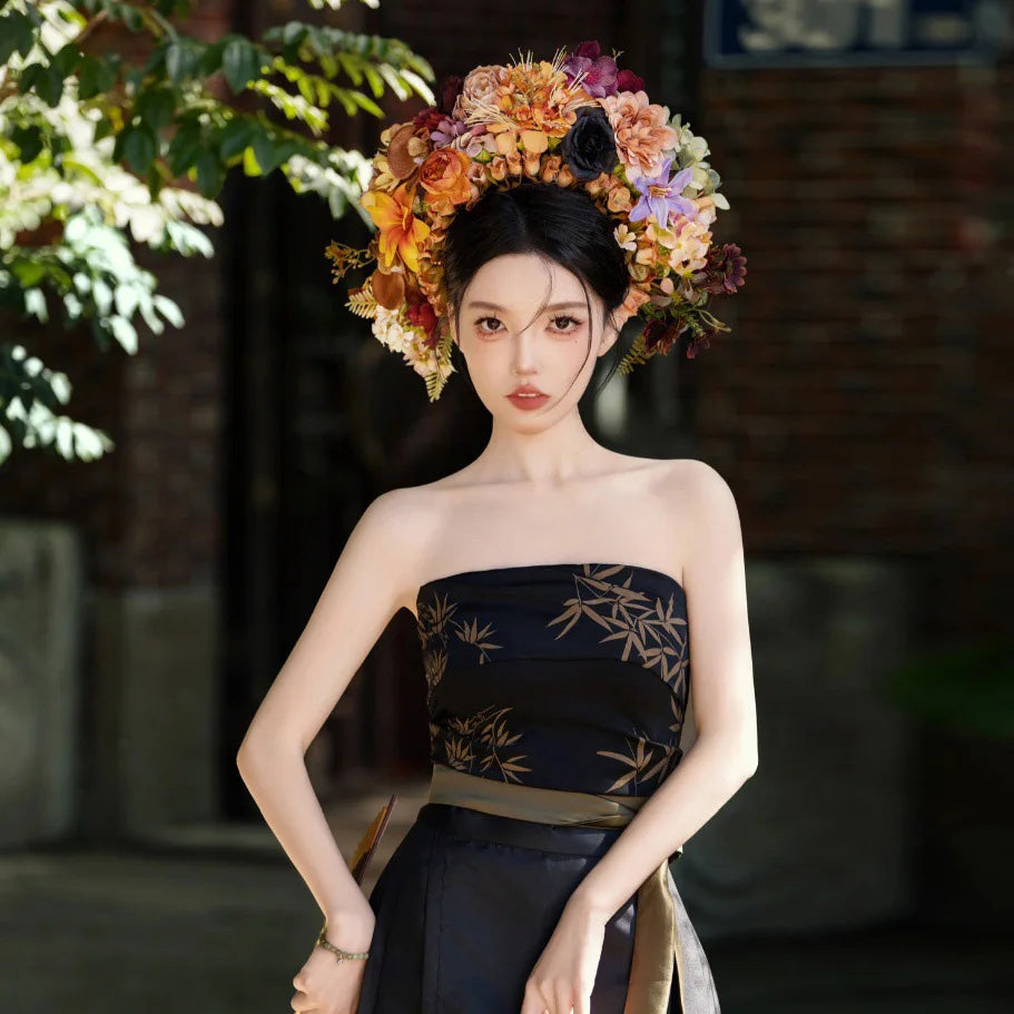 Women Girl Hair Accessories Headband Festival Big Flower Crown Wreath Decoration For The Hair Wedding Party Bride Headwear ﻿