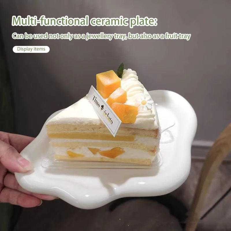 Jewelry Dish Creative White Cloud Shape Ceramic Plate Carving Plaster Decor Watch Keys Tray Holder Household Storage Ornament