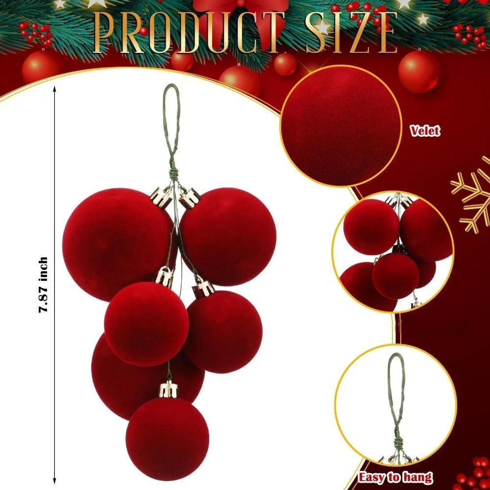 Flocked Velvet Christmas Tree Baubles Plastic Bauble Burgundy Festive Decor Balls Shatterproof DIY Hanging Ornament Balls