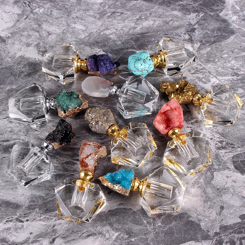 Natural Quartz Agate Crystal Perfume Bottle Refillable Essential Oil Smear Bottle Valentine's Day Gifts Wedding Favors Souvenir
