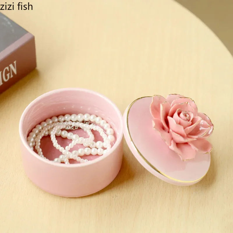 Hand Drawn Flower Ceramic Storage Jar Wedding Candy Box Jewelry Storage Box Storage Container Creative Gift Jar Home Decoration