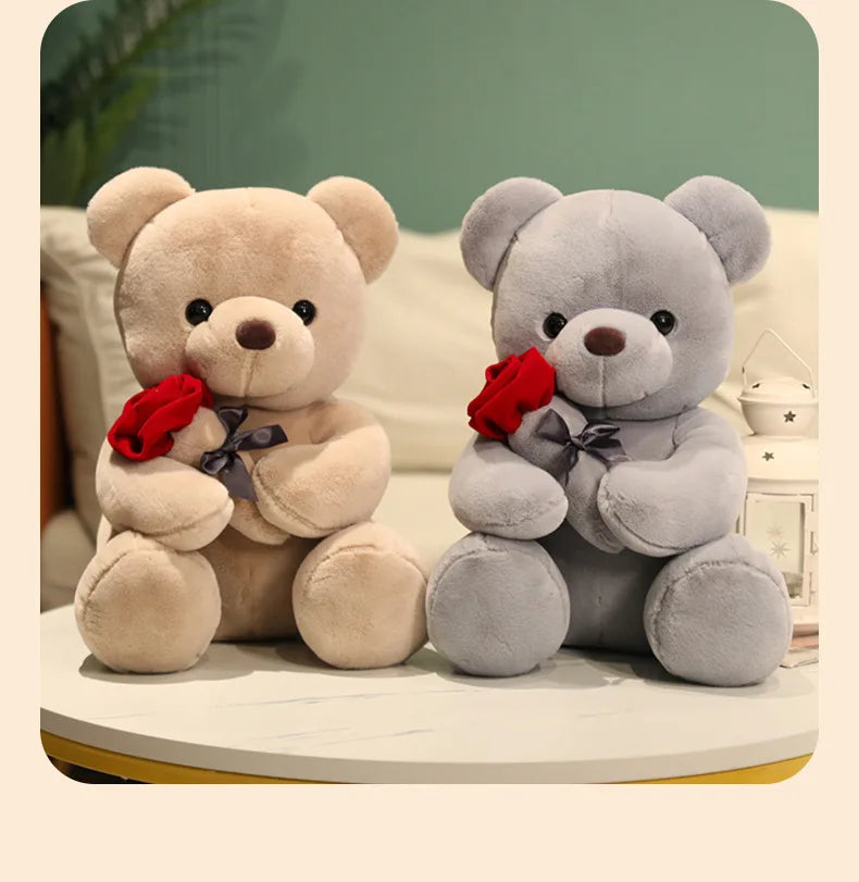 New cartoon rose teddy bear plush toys for girls Valentine's Day gift bear pillow