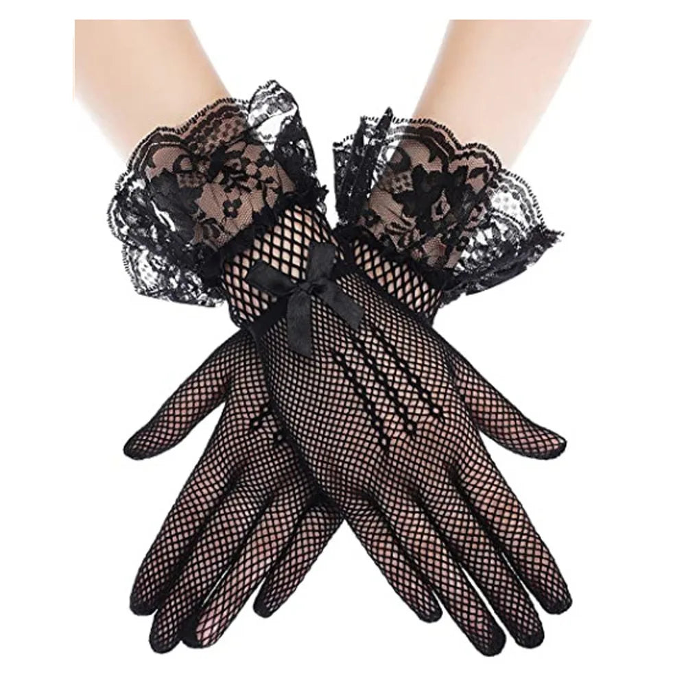 Sexy Transparentes Dot Print Black White Mesh Tulle GloveSpring Summer Thin Short Glove Club Prom Party Dancing Dress Glove
