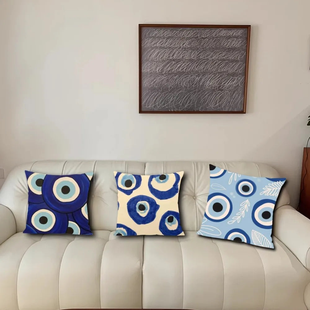 Turkish Lucky Blue Evil Eye Pillow Case For Sofa Bedroom Living Room Office Bedside Table Backrest Cushion Printing Square