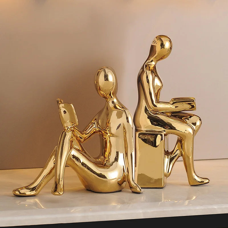 Reading Couple Sculptural Bookends