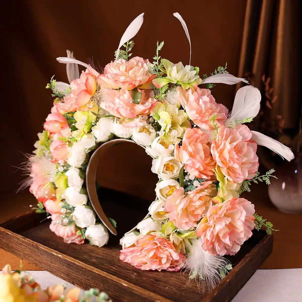 Women Girl Hair Accessories Headband Festival Big Flower Crown Wreath Decoration For The Hair Wedding Party Bride Headwear ﻿