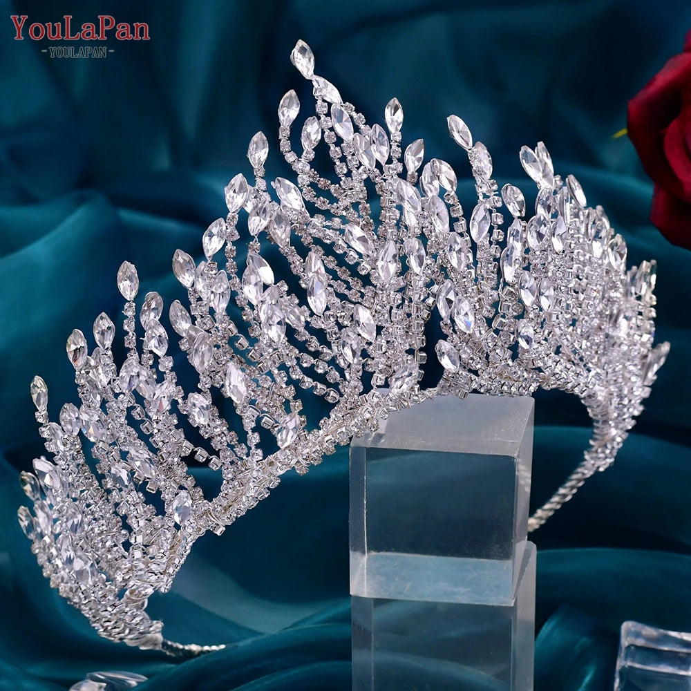 TOPQUEEN Bridal Crown Wedding Headband Woman Hair Accessories for Party Crystal Tiara Pageant Headwear Bride Headpiece HP374