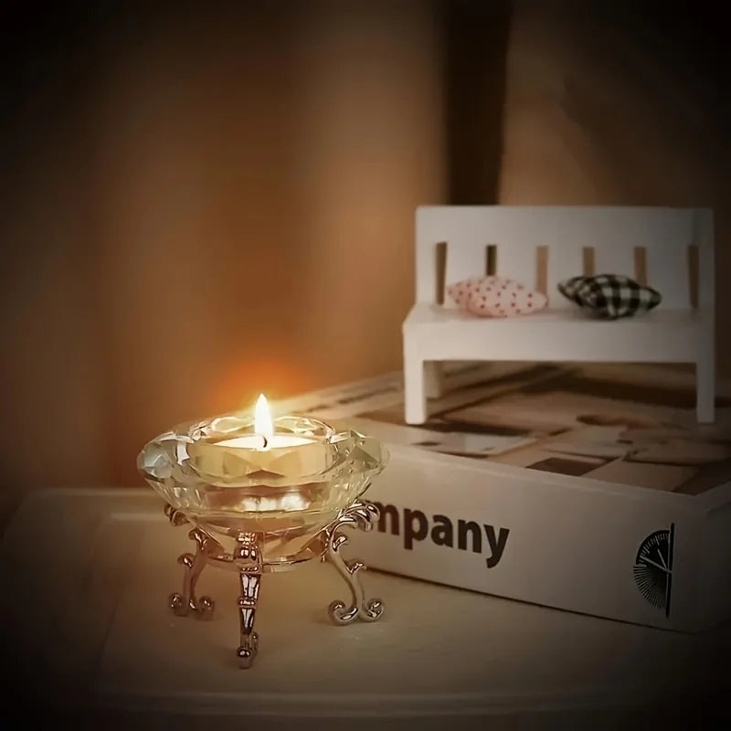 2Pcs Elegant Clear Crystal Diamond Candlestick Set with Polished Metal Stand， Candle Holders for Wedding Home Office Party Decor
