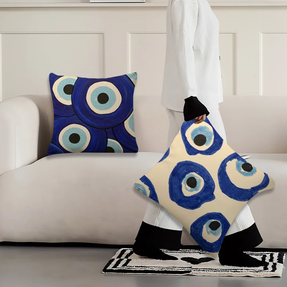 Turkish Lucky Blue Evil Eye Pillow Case For Sofa Bedroom Living Room Office Bedside Table Backrest Cushion Printing Square