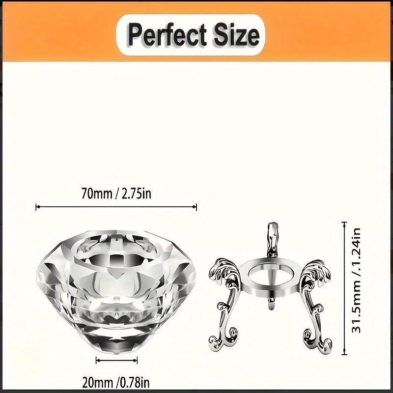 2Pcs Elegant Clear Crystal Diamond Candlestick Set with Polished Metal Stand， Candle Holders for Wedding Home Office Party Decor