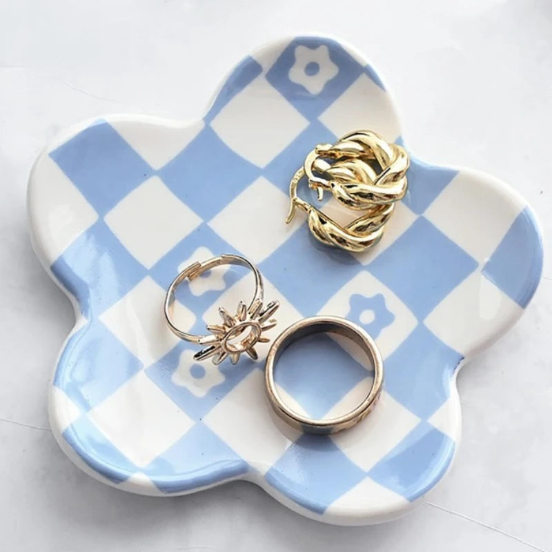 Creative Ceramic Petal Tray, Jewelry Plate Necklace Ring Storage Dish,Jewelry Display Plate Desktop Decor