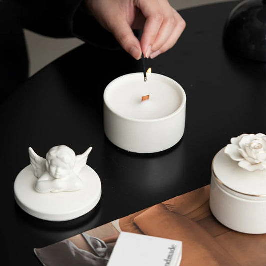 Handmade Gardenia Fragrance Nordic Angel Fresh Aromatherapy Ceramic Candle Cup Home Interior Decor Ornament  Crafts Deodorize