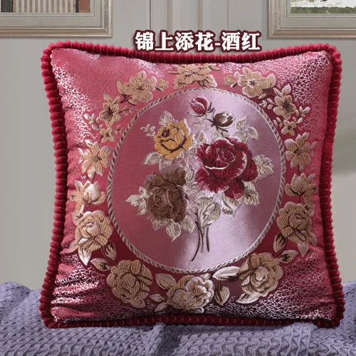 Flowers Embroidery Cushion Cover Embossed Pillowcases Bead String Jacquard Cushion Covers for Living Bedroom Home Decor 48x48cm