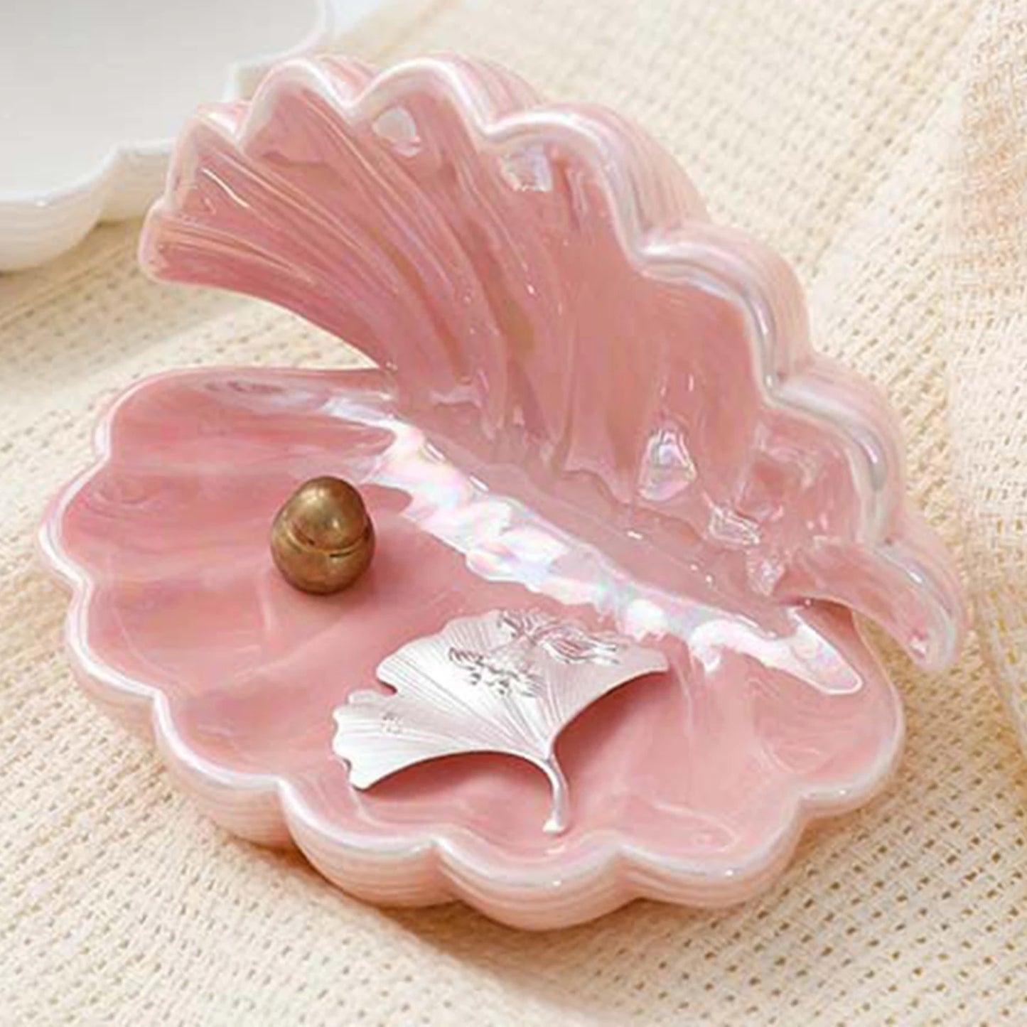 Ceramic Seashell Jewelry Storage Box Trinket Box Collectible Fashion Creative for Desktop Dresser Living Room Home Ornaments