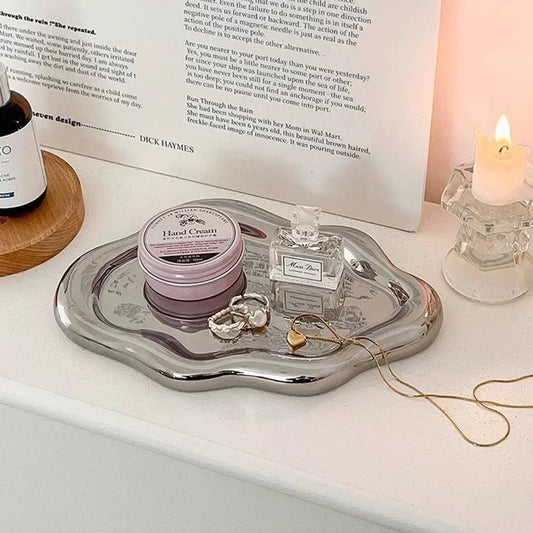 Jewelry Dish Creative White Cloud Shape Ceramic Plate Carving Plaster Decor Watch Keys Tray Holder Household Storage Ornament