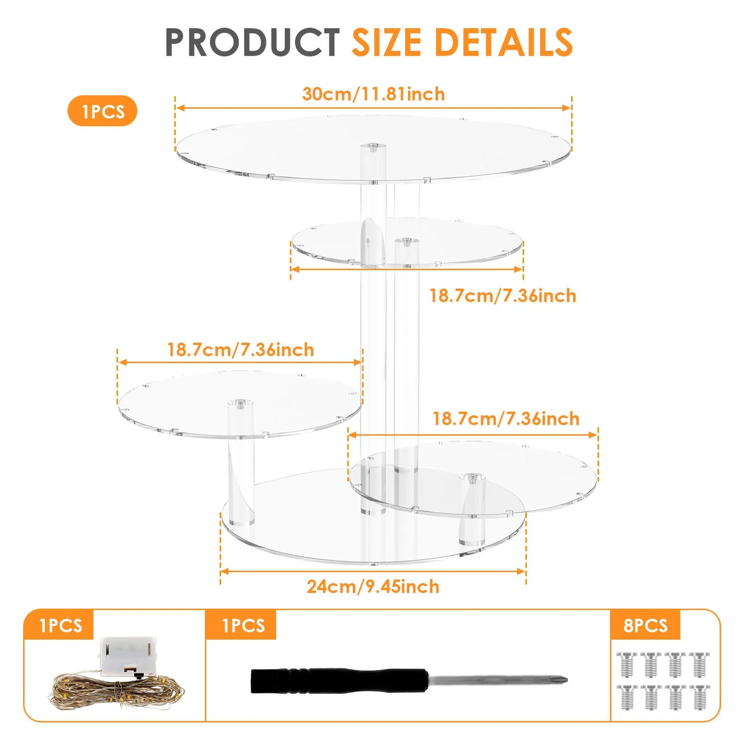 4 Tier Acrylic Cake Stand Dessert Cupcake Tray Glow Showcase Holder Birthday Party Decoration Large-Capacity Display Safe