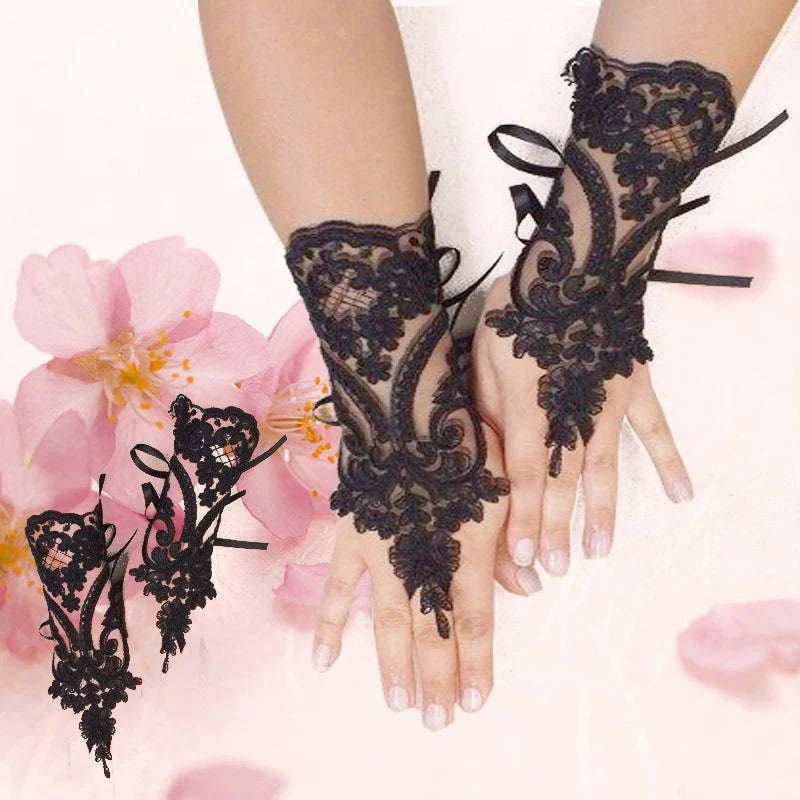 New Women Wedding Fingerless Gloves Lace White Black Wedding Gloves Mittens Accessory Girl Party Sexy Gloves Guantes Halloween