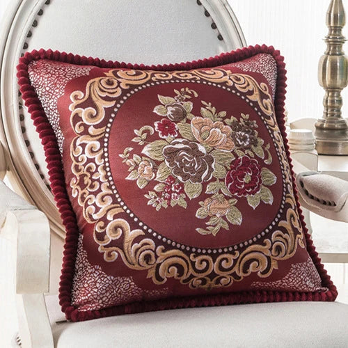 Flowers Embroidery Cushion Cover Embossed Pillowcases Bead String Jacquard Cushion Covers for Living Bedroom Home Decor 48x48cm