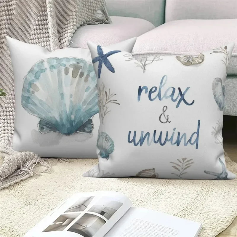 Ocean Animals Anchor Ship Decorative Pillowcase Sofa Cushion Cover Throw Pillow Case Home Bedroom Car Decor 40x40 45x45 50x50cm
