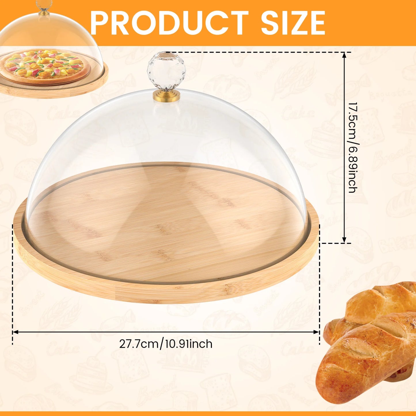 Round Cake Stand for Party Wooden Cake Holder with Acrylic Lid Dessert Display Stand for Butter Cheese Storage Wedding Decor
