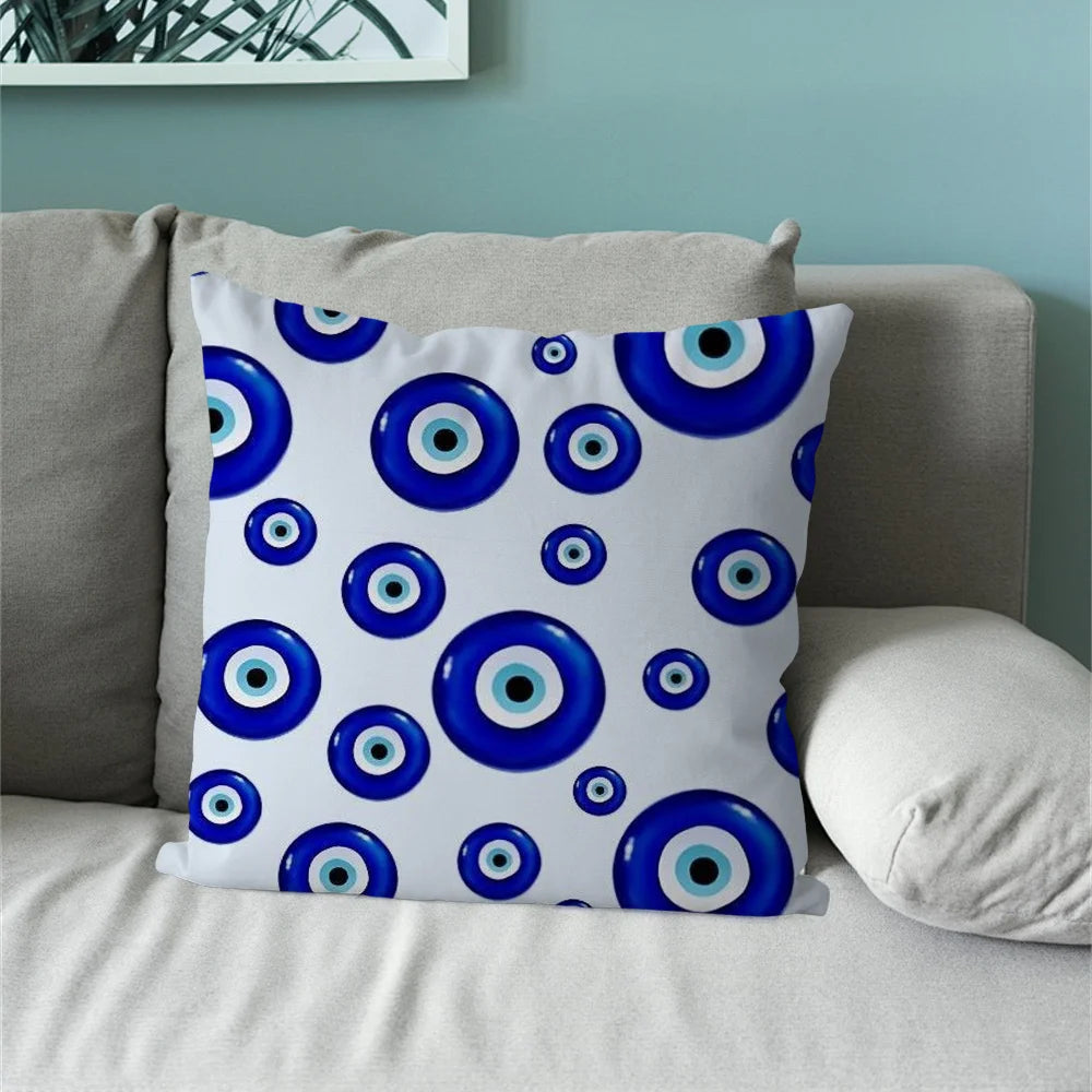 Turkish Lucky Blue Evil Eye Pillow Case For Sofa Bedroom Living Room Office Bedside Table Backrest Cushion Printing Square