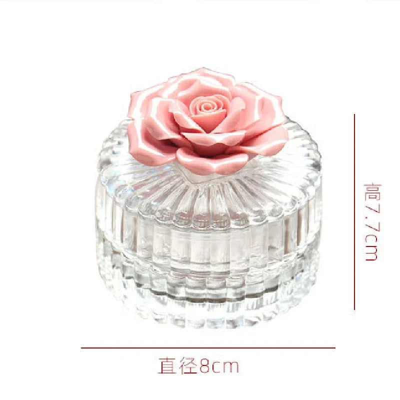 Ceramic flower glass storage box exquisite glass storage tank home storage tank creative home decoration gifts
