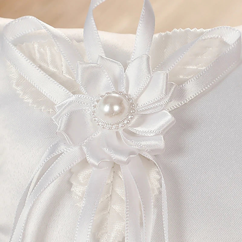 1PC Satin Hearts Decoration Wedding Ring Bearer Pillow Romantic Wedding Party Ceremony Ring Pillow Camellia Heart-shaped Ring Ho