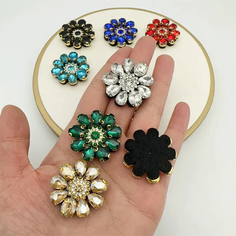 10PCS  Handmade flower shape beaded patches for clothing DIY rhinestone sequins Sew on appliques for clothes