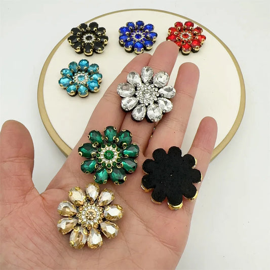 10PCS  Handmade flower shape beaded patches for clothing DIY rhinestone sequins Sew on appliques for clothes