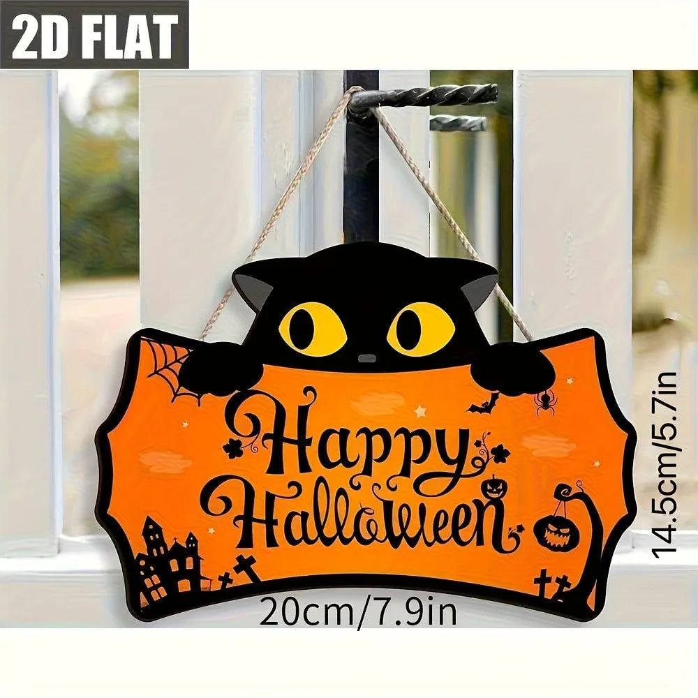 Black Cat Halloween Wooden Hanging Sign