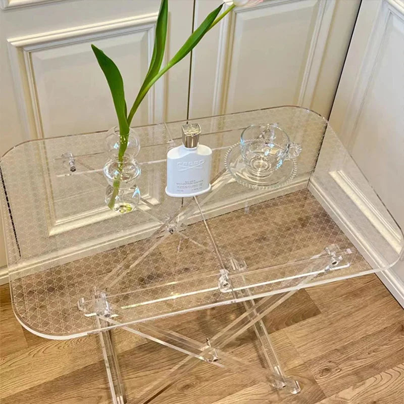 Luxurious Acrylic Coffee Table - Foldable Transparent Edge Table, Stylish Living Room Sofa Table - Patterned Tabletop