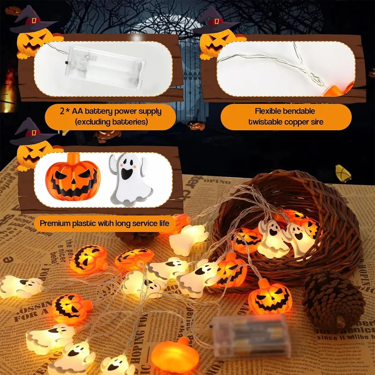 Halloween Pumpkin & Ghost LED String Lights