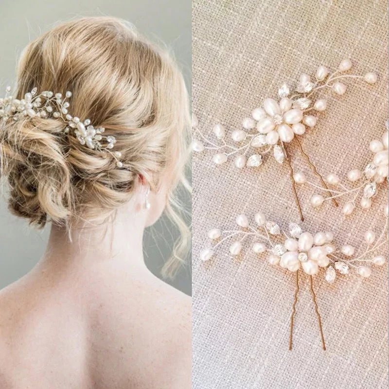 Wedding Crystal Pearl Hair Pins Wedding Hairpins Bridal Hair Accessories Bridesmaid Crystal U-shaped Hair Sticks Hair Jewelry