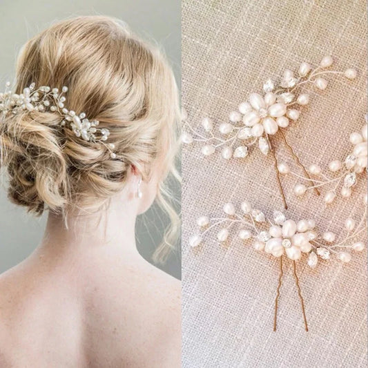 Wedding Crystal Pearl Hair Pins Wedding Hairpins Bridal Hair Accessories Bridesmaid Crystal U-shaped Hair Sticks Hair Jewelry